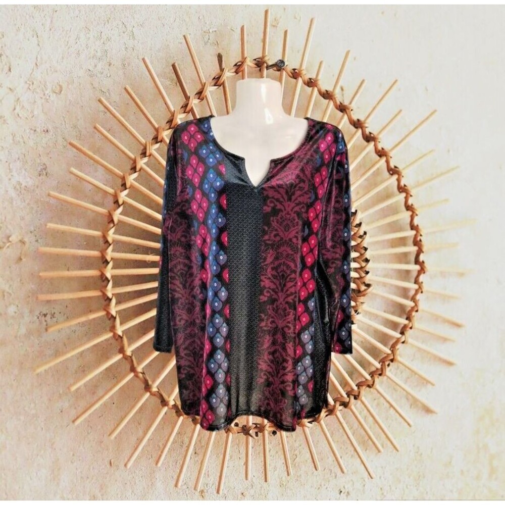 Chico's Women's Tunic Top Velour Artsy Design Boho Chic Chico's Size 3 US XL
